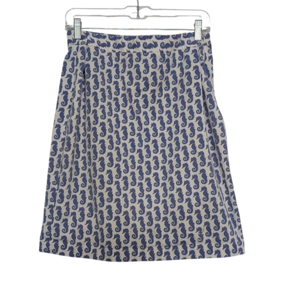 346 Brooks Brothers Seahorse Skirt Womens Size 10 White Blue Nautical Pencil